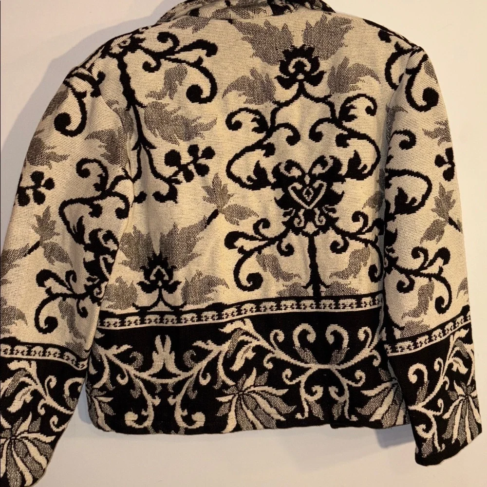Women's Black and Cream Cotton Tapestry Vintage 90s Y2K Jacket Medium 8/10 - Picture 6 of 14